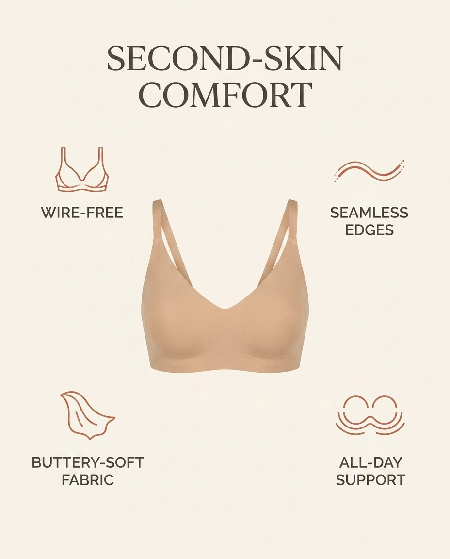 Nuelle comfort bra benefits - wire-free, seamless, buttery-soft, all-day support